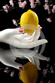 Lemon in the white hand
