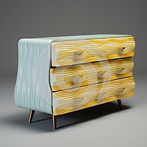 Lemon Yellow Wave Dresser: Photorealistic 3d Chest Of Drawers