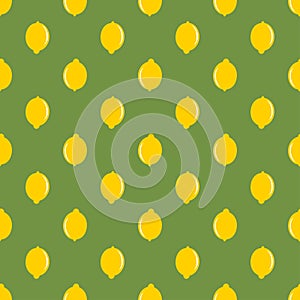 Lemon yellow whole fruit seamless art on green pattern background