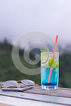 Lemonade on blue background