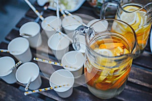 Lemonade in carafe and cups