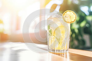 lemonade in a crystal glass with sunlight glinting through