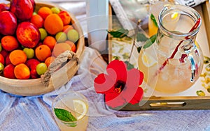 Lemonade and fruit on the beach