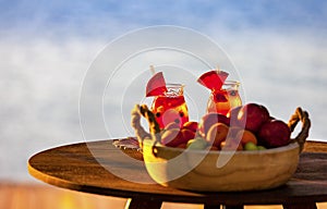 Lemonade and fruit on the beach