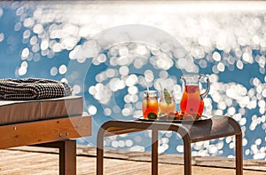 Lemonade and fruit on the beach