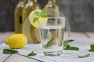 Lemonade in a glass of homemade mint syrup