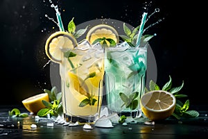 lemonade in a glass with lemon slices and mint