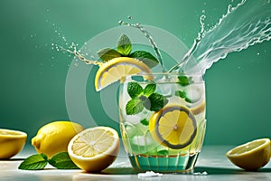 lemonade in a glass with lemon slices and mint