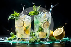 lemonade in a glass with lemon slices and mint