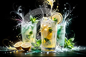 lemonade in a glass with lemon slices and mint