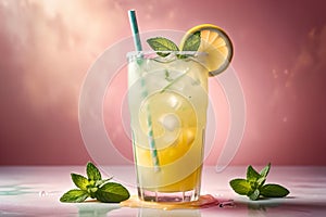 lemonade in a glass with lemon slices and mint