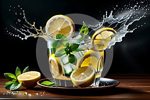 lemonade in a glass with lemon slices and mint