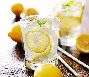 Lemonade in a glass with mint garnish