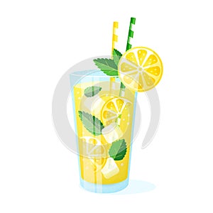 Lemonade in a glass. Vector illustration isolated on white background