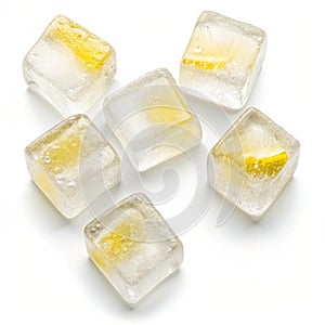 Lemonade ice cubes isolated on white photo