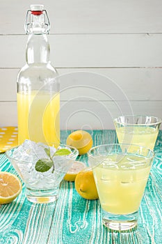 Lemonade or limoncello in yoke stopper bottle