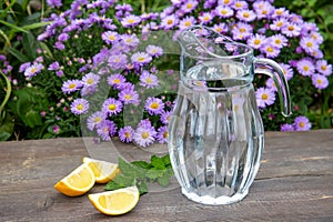 Lemonade with Mint in a Glass Pitcher