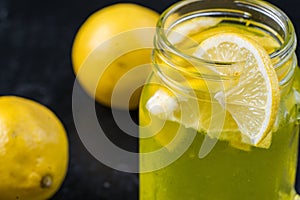 Lemonade or Mojito cocktail with lemon and mint, raspberry, sea buckthorn, grapefruit, cold refreshing drink or drink