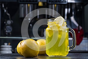 Lemonade or Mojito cocktail with lemon and mint, raspberry, sea buckthorn, grapefruit, cold refreshing drink or drink