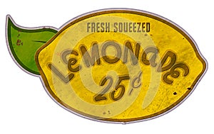 Lemonade Stand Sign Tin Retro Lemon Shape Vintage