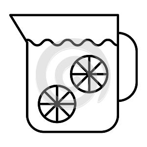 Lemonade thin line icon. Pitcher of lemonade vector illustration isolated on white. Drink outline style design, designed