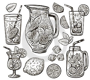 Lemonade vector sketch set.