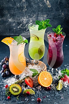 lemonades multicolor vitamins refreshing Summer cold drink and cocktail. Healthy drinks