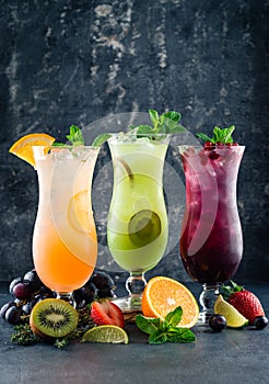 lemonades multicolor vitamins refreshing Summer cold drink and cocktail. Healthy drinks