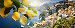 Lemons dangle over a picturesque coastal village bathed in sunlight. Citrus scents waft through the air, mingling with