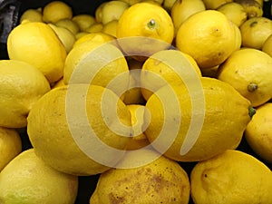 Lemons on a market stall in Barcelona, Catalonia, Spain