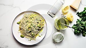 Lemony Bliss Pasta: A Vibrant Delight of Linguine with Zesty Lemon Pesto, Bursting with Fresh Flavors