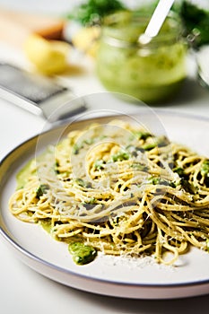 Lemony Bliss Pasta: A Vibrant Delight of Linguine with Zesty Lemon Pesto, Bursting with Fresh Flavors