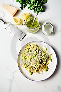 Lemony Bliss Pasta: A Vibrant Delight of Linguine with Zesty Lemon Pesto, Bursting with Fresh Flavors