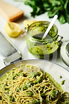 Lemony Bliss Pasta: A Vibrant Delight of Linguine with Zesty Lemon Pesto, Bursting with Fresh Flavors