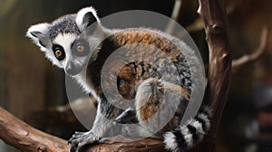 Lemur Catta (Maki) in nature. Ring-tailed lemur. A group of resting lemurs katta