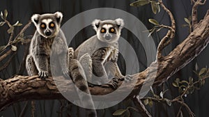 Lemur Catta (Maki) in nature. Ring-tailed lemur. A group of resting lemurs katta