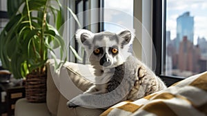 Lemur Catta thrives in a stylish urban abode, epitomizing exceptional pet care.