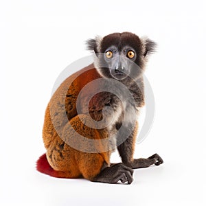Lemur close-up portrait on white background, cute monkey,