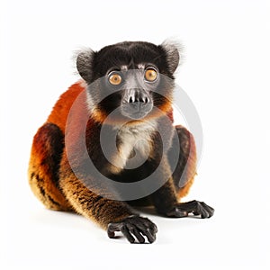 Lemur close-up portrait on white background, cute monkey,