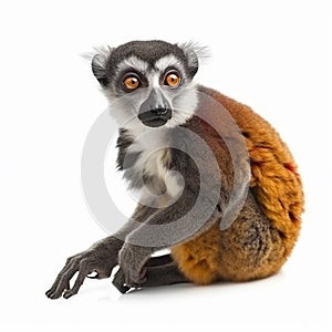 Lemur close-up portrait on white background, cute monkey,