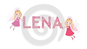 Lena female name with cute fairy