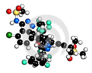 Lenacapavir antiviral drug molecule. 3D rendering.