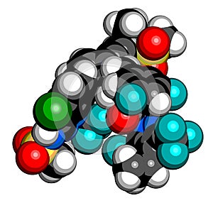 Lenacapavir antiviral drug molecule. 3D rendering.