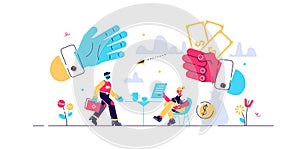 Lending money vector illustration. Flat tiny