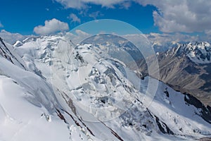 Lenin peak or Ibn Sina Avicenna Peak at Pamir mountains cold snow ice glacier