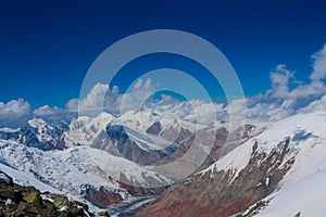 Lenin peak or Ibn Sina Avicenna Peak at Pamir mountains cold snow ice glacier