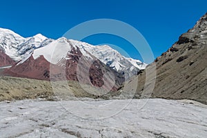 Lenin peak or Ibn Sina Avicenna Peak at Pamir mountains cold snow ice glacier