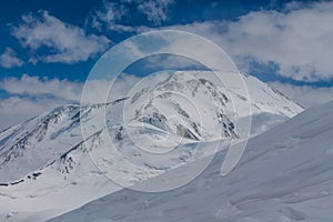 Lenin peak or Ibn Sina Avicenna Peak at Pamir mountains cold snow ice glacier