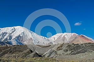 Lenin peak or Ibn Sina Avicenna Peak at Pamir mountains cold snow ice glacier