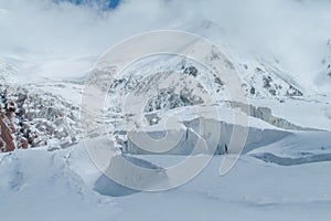 Lenin peak or Ibn Sina Avicenna Peak at Pamir mountains cold snow ice glacier